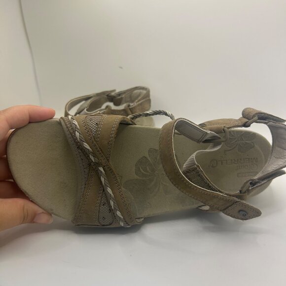 Merrell violatta aluminum Tan Strappy Sandals Size 7 Braided Detail & Adjustable - Picture 6 of 8
